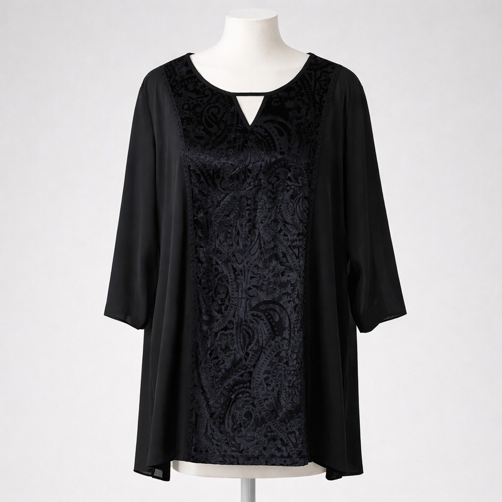 Catherines Blouse Womens‎ Size 2X Black Stretch Velvet Panel Witchy Whimsigoth